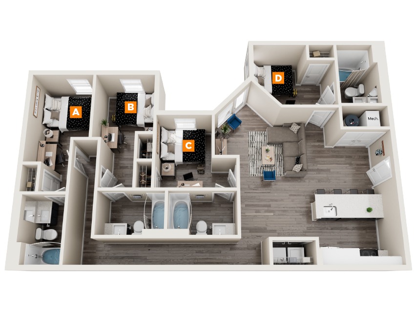 D12B - 4x4 Floor plan